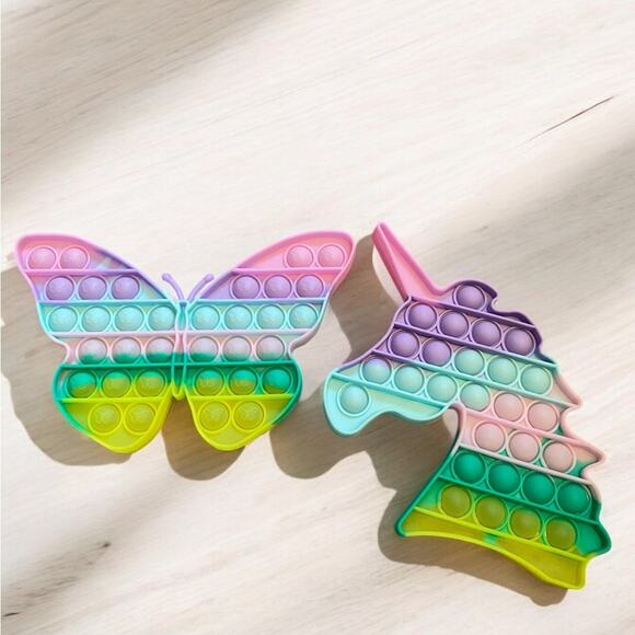 Lot of 2 Pop Toys Sensory Toy Bubble Pop- Butterfly and Unicorn NEW - Picture 1 of 6